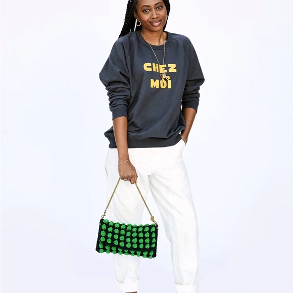 Clare V. Black Green Knit Convertible Clutch w Tabs Bag NWT Crochet Claudette - Picture 4 of 5